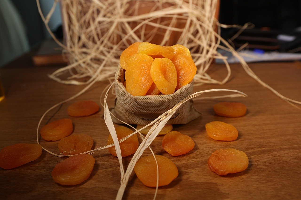dried apricots in a bag of dry fruit