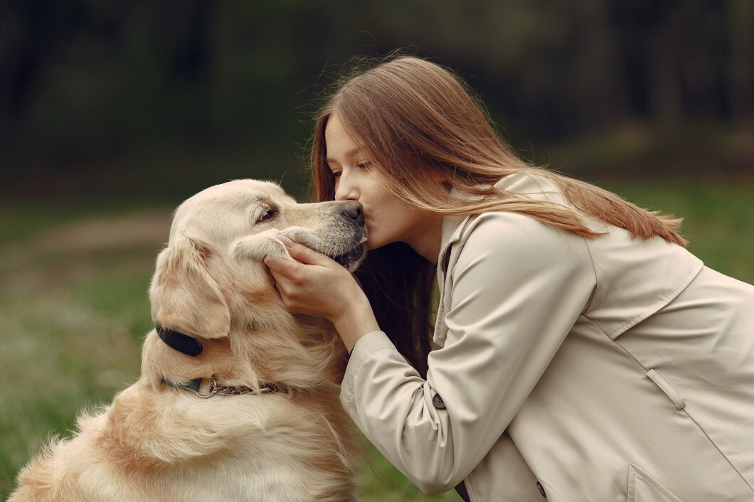 A girl kissing her dog.