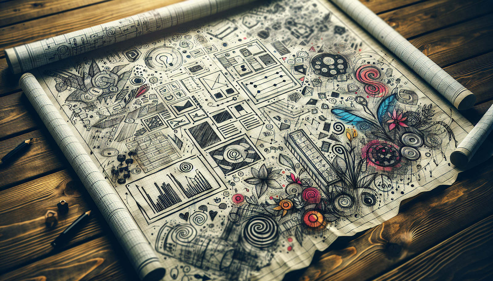 A blueprint with game design elements