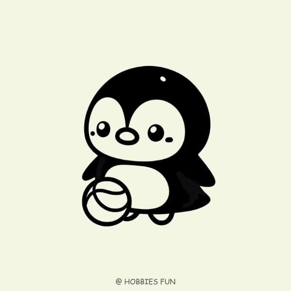 kawaii cute penguin drawing, Penguin with a Ball 