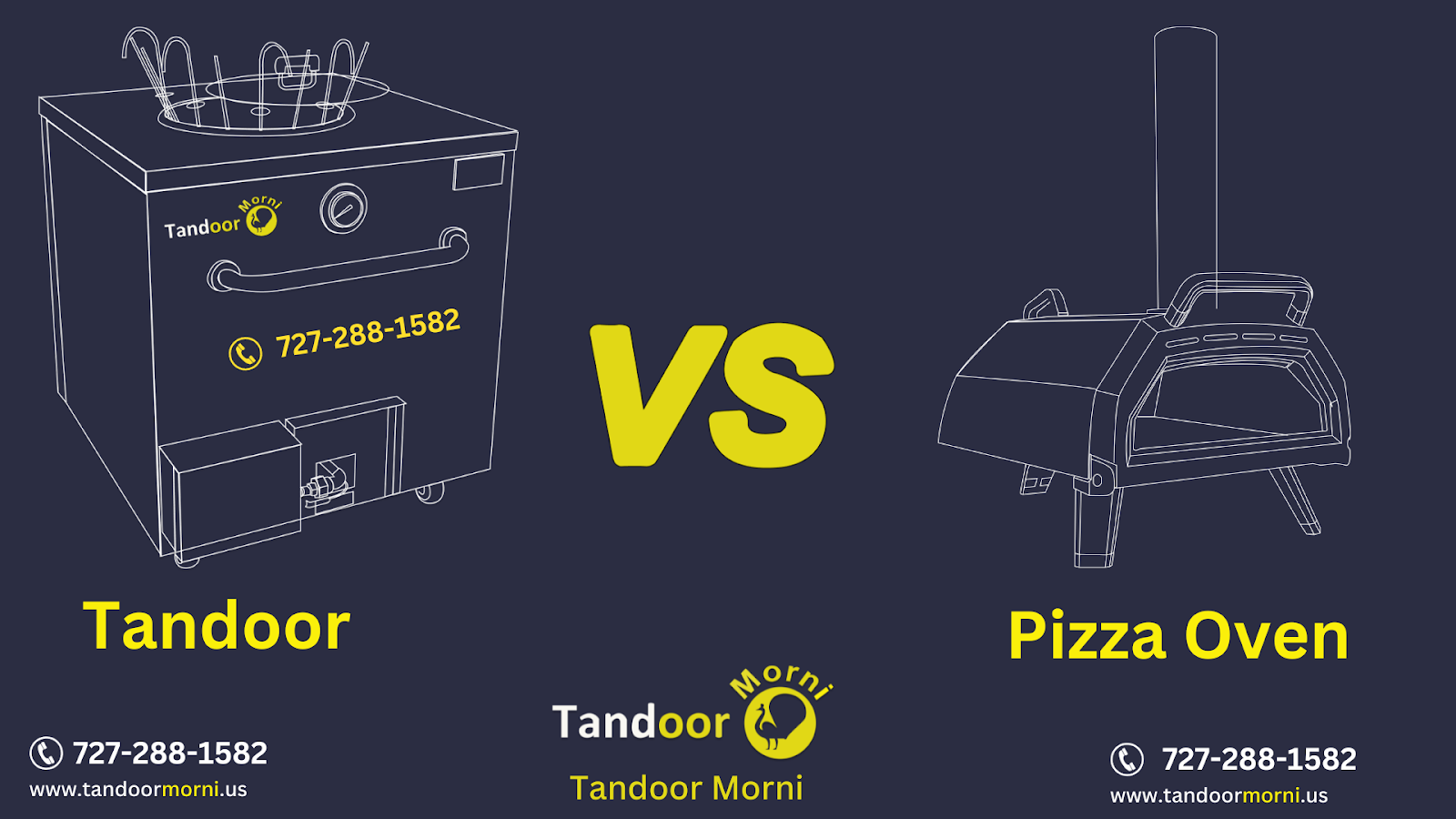 This picture illustrates the variations between Tandoor vs Pizza Oven. There is a pizza oven and a tandoori on the same hand.