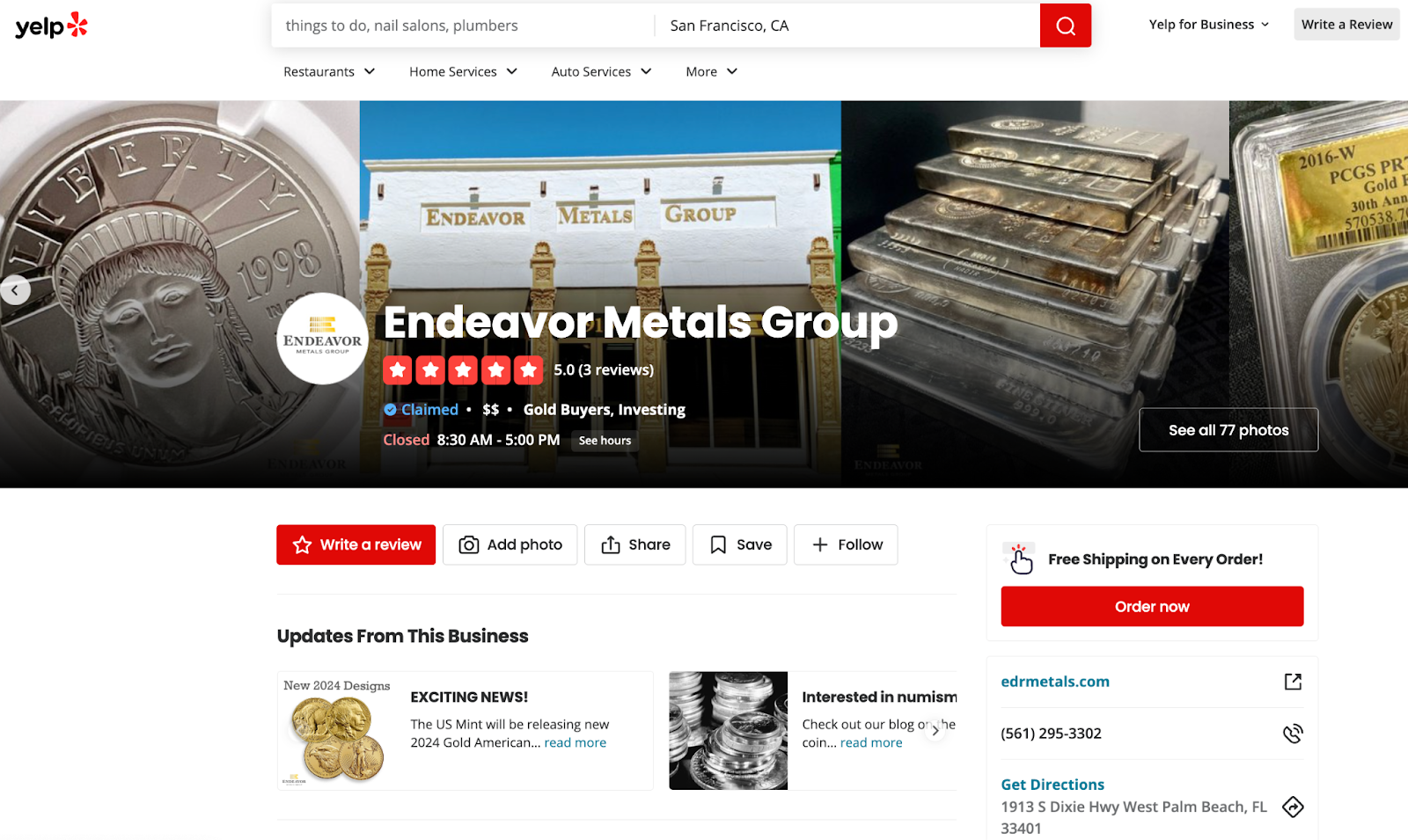 Endeavor Metals Group complaints on Yelp
