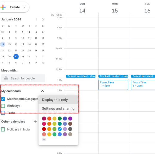 Settings in calendar to merge gmail calendars