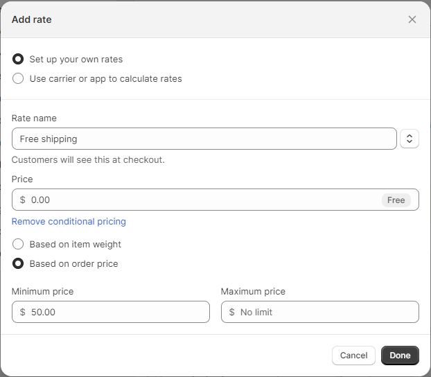 configure shipping rates