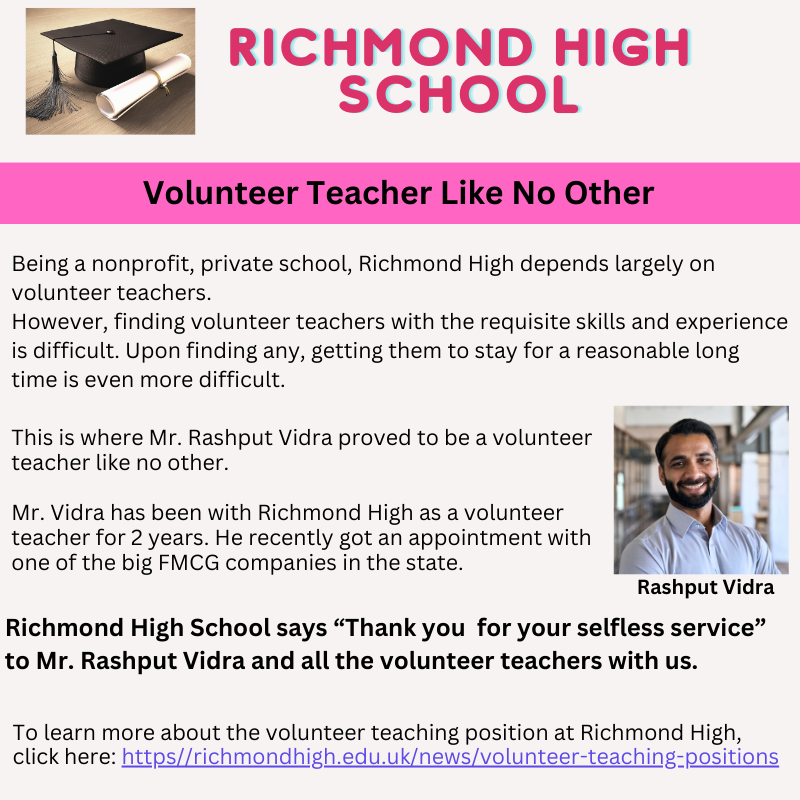 Newsletter introducing a volunteer teacher