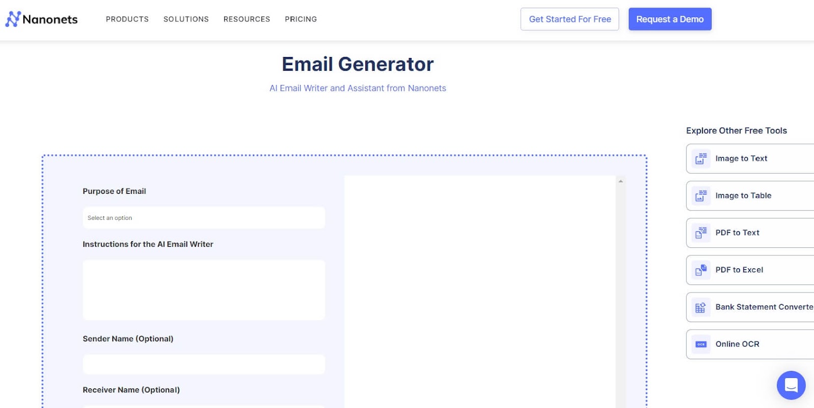 Nanonets email generator screenshot