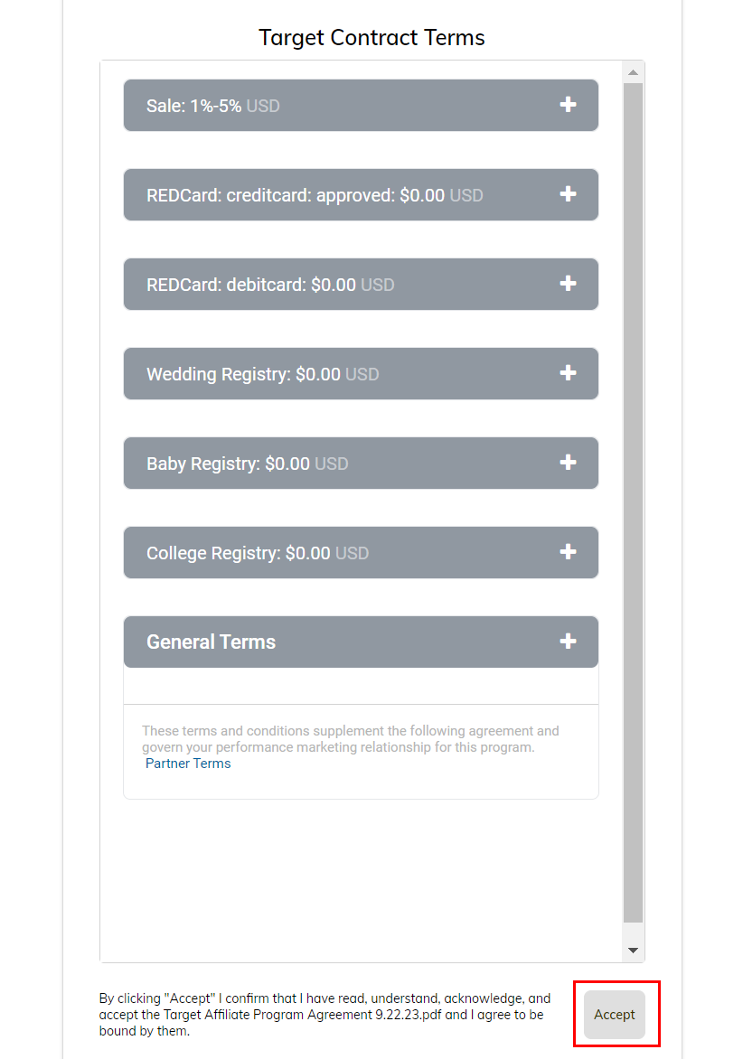 Target contract terms