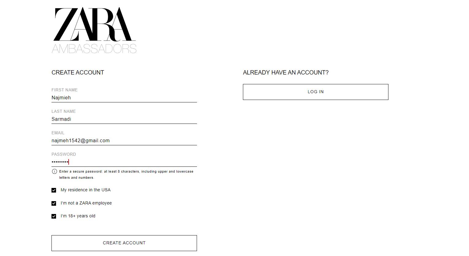 Creating Account on ZARA Affiliate Program