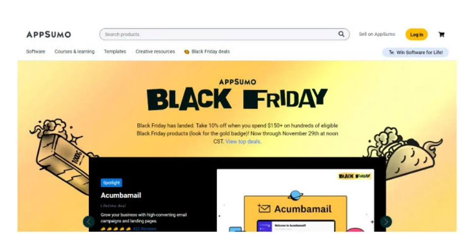 Captura de tela do site da Appsumo