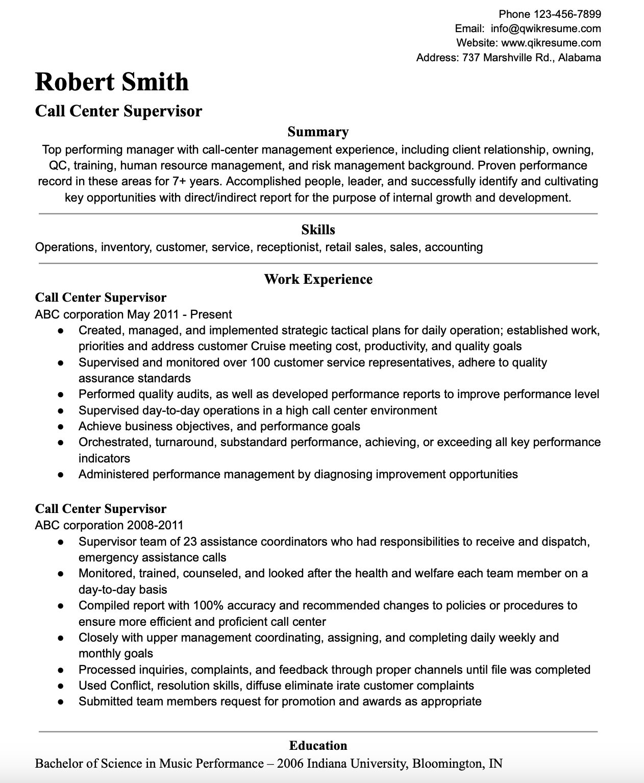 call center resume examples, call center supervisor resume template 