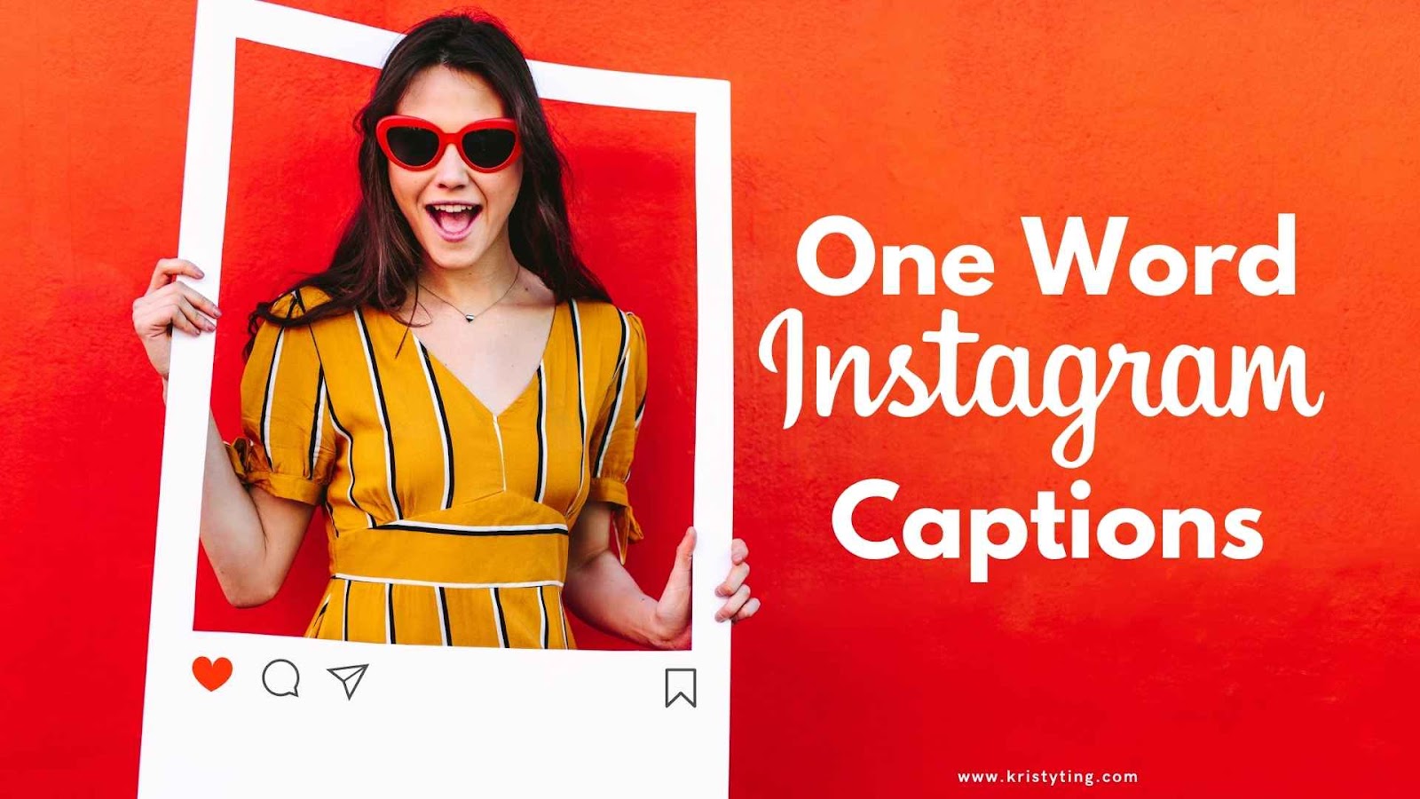 one word Instagram captions - Woman with sunglasses holding an Instagram-themed sign.