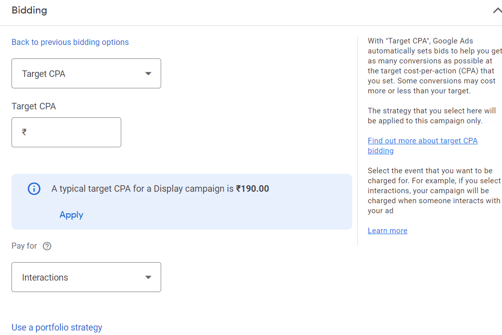 Google Ads target CPA Bidding