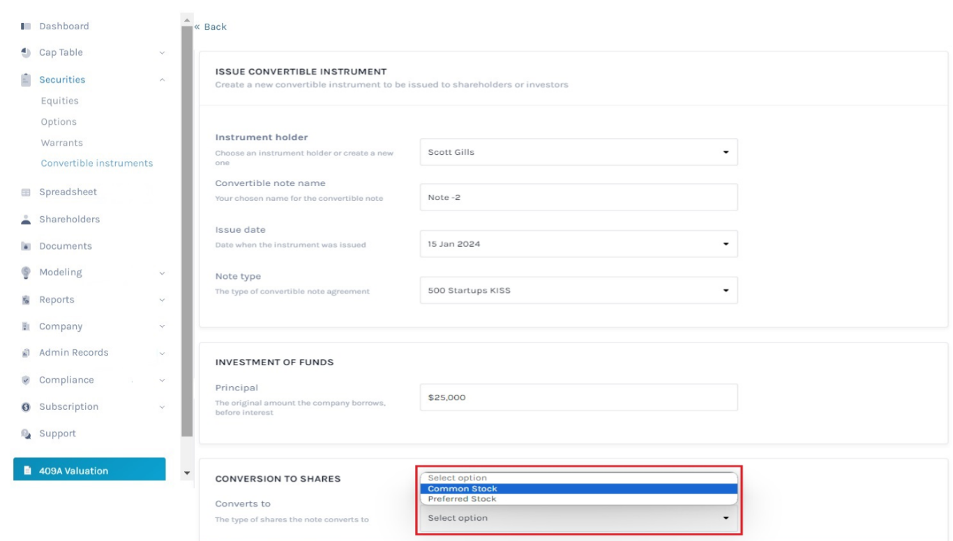 conversion to shares 