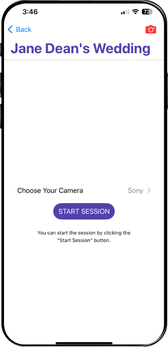 Start Session screen on Pixely iPhone app