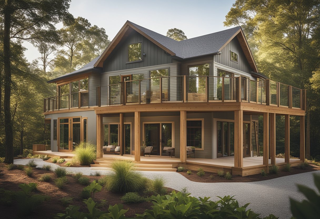 A beautiful custom home being constructed in Carrboro, NC, with a scenic backdrop of rolling hills and lush greenery
