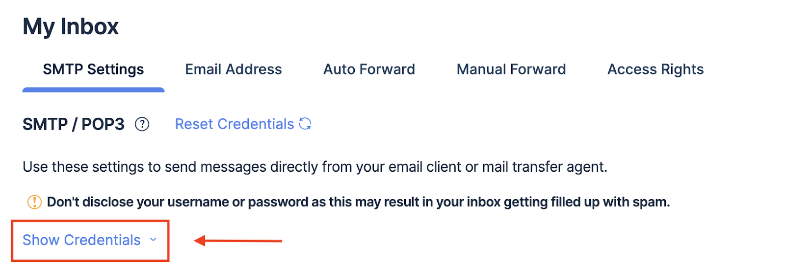 Mailtrap Email Testing My Inbox Show SMTP credentials