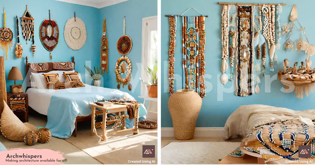 Crude Bead & Shell-Hanging Decoration in a Nautical-Style Bedroom