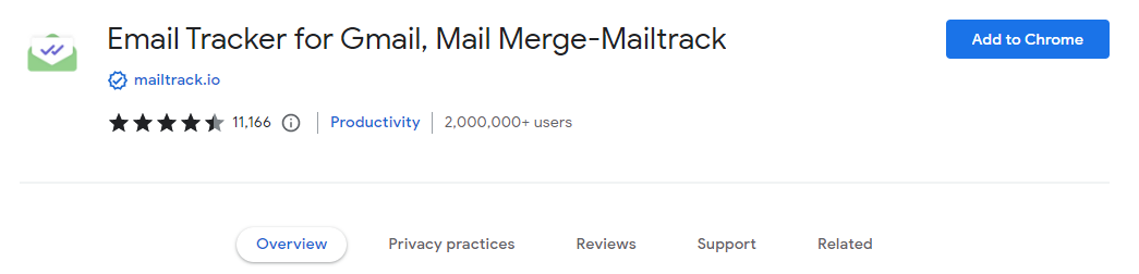 Mailtrack Chrome Store page