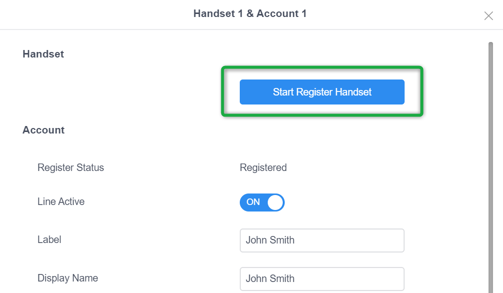В браузере зайдите в интерфейс DECT-системы Yealink и перейдите в раздел <b>“Handset & Account”</b> > <b>“Handset Registration”</b>.
Здесь будут видны все пользователи (добавочные номера) 3CX, назначенные на шаге 3. Возле пользователя нажмите иконку Edit.
Нажмите <b>“Start Register Handset”</b>.
На терминале нажмите программную кнопку Reg. для <b>“Easy Pairing”</b> либо на дисплее перейдите в меню Settings и выберите <b>“Registration”</b> > <b>“Base 1”</b>.
Выберите базовую станцию в результатах сканирования и при запросе введите PIN <b>“0000”</b>.
Повторите этот процесс для всех пользователей, которым нужно назначить DECT-трубки.
