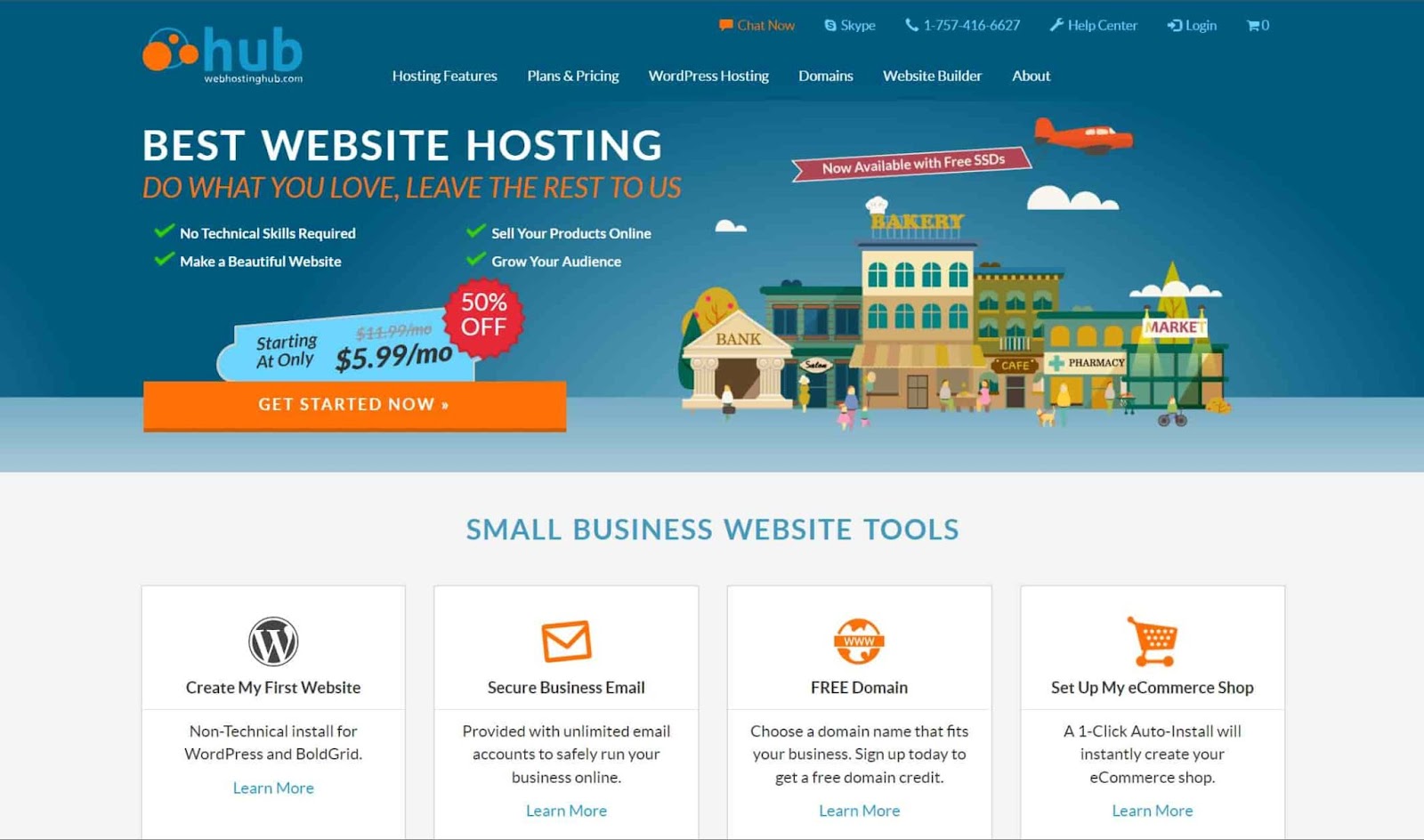 Screenshot of Web Hosting Hub website