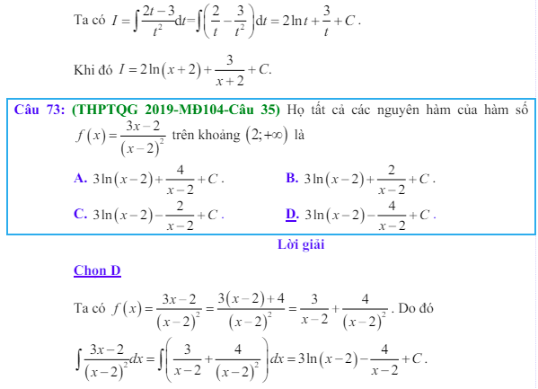 Công thức Nguyên hàm và bài tập từ đề thi có giải chi tiết