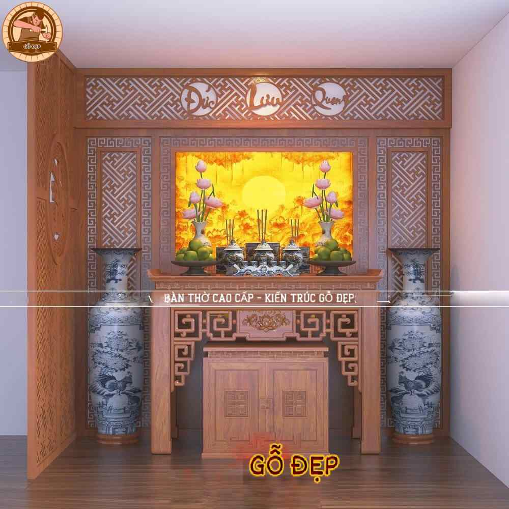 Bàn thờ gia tiên Quảng Bình gỗ Gõ đỏ trang trọng