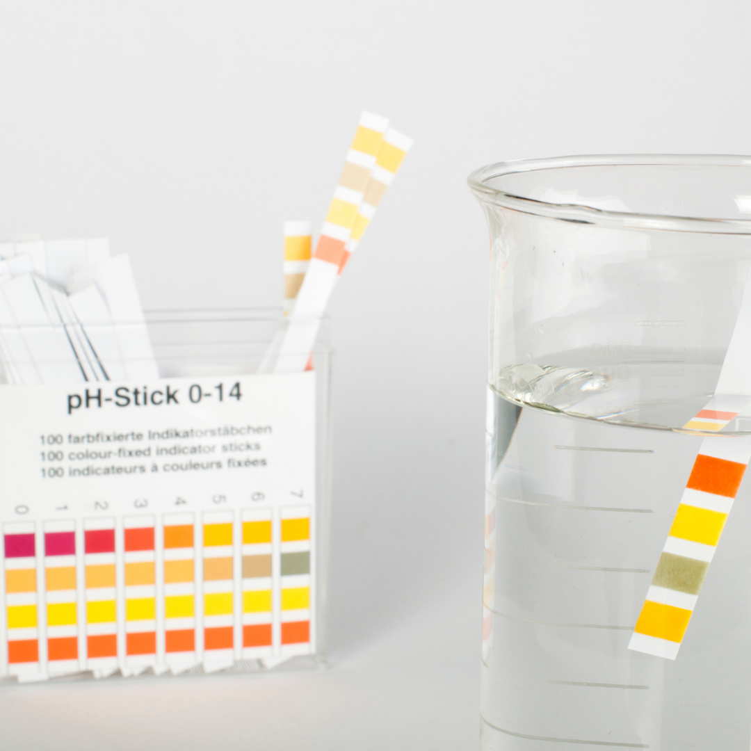 pH test strips in water