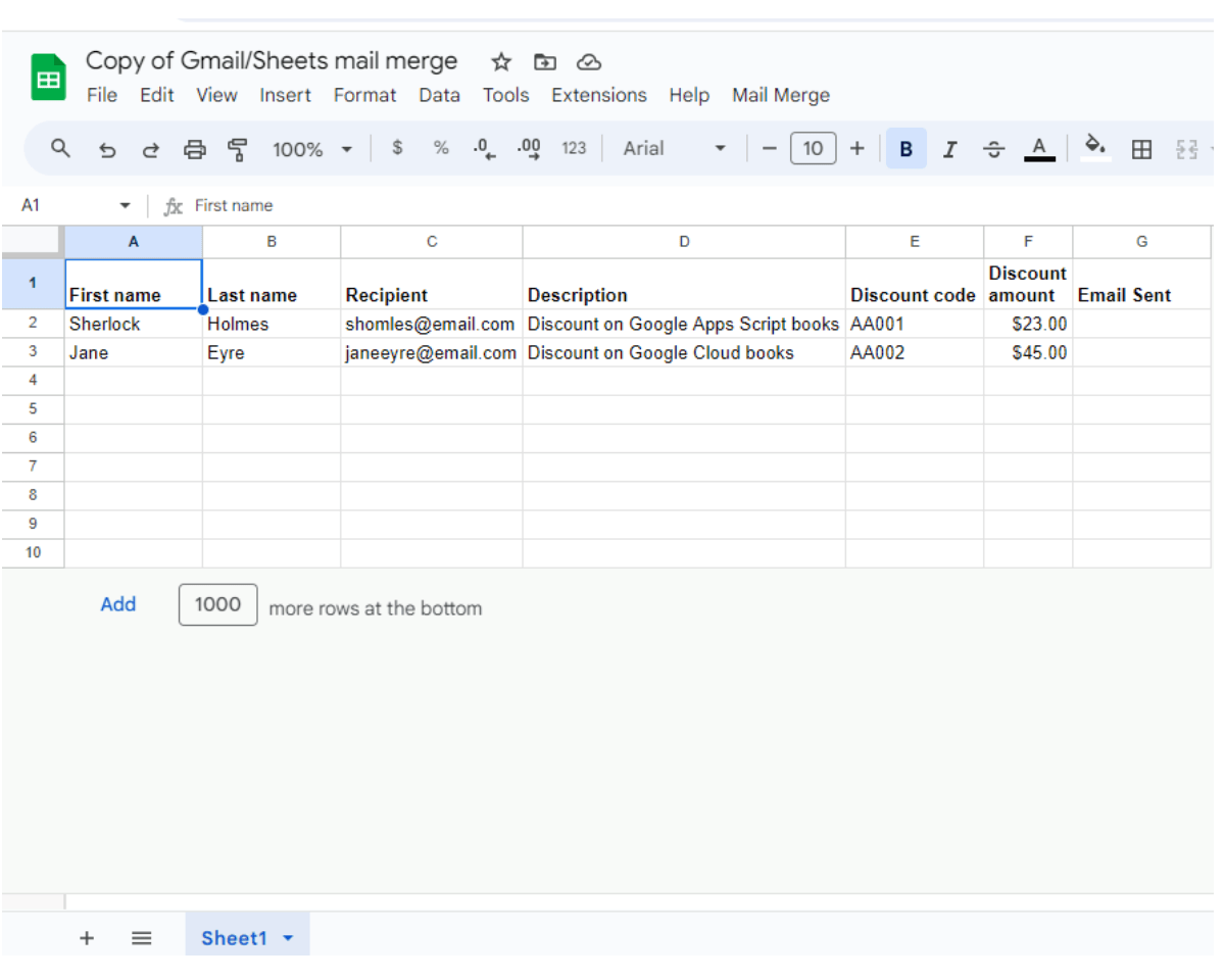Google Sheets named Copy of Gmail/Sheets mail merge