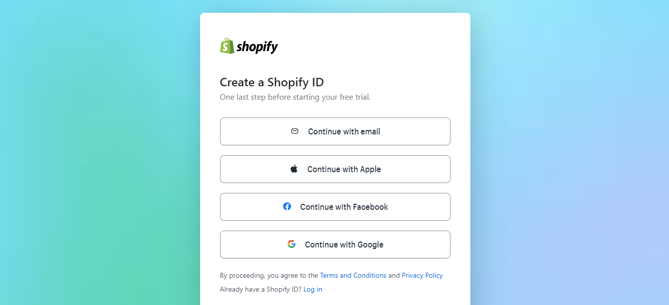 Create a Shopify account