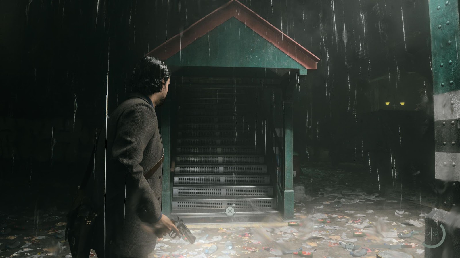 An in game screenshot of Alan Wake in the Dark Place from Alan Wake II. 