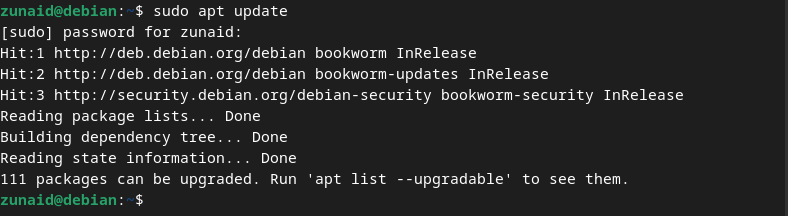 sudo apt update Debian