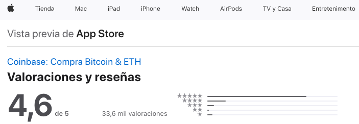 Valoraciones de Coinbase en Apple Store