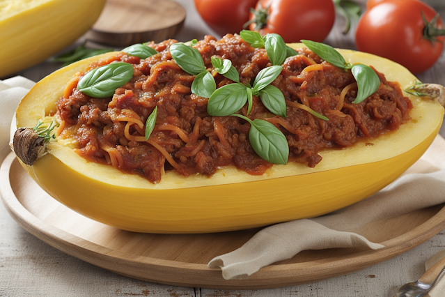 Spaghetti Squash Boat with Hearty Meat Ragu