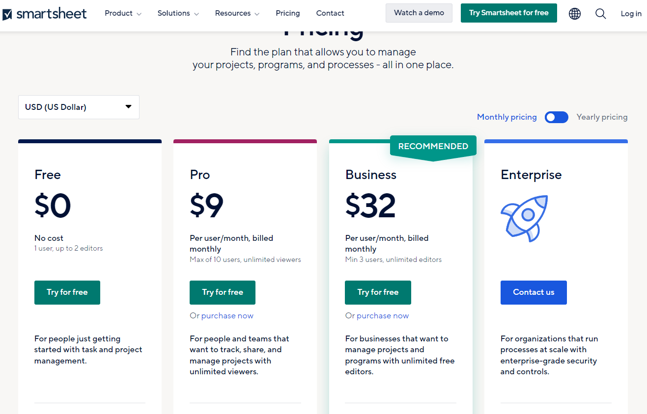 Pricing Plans for Smartsheet