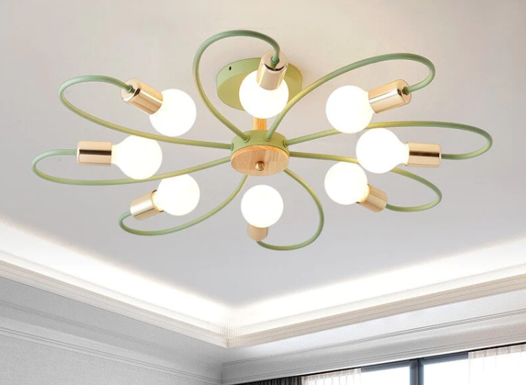 Lacey Elegant Metal/Glass Flush Mount Ceiling Light, Grey/Green