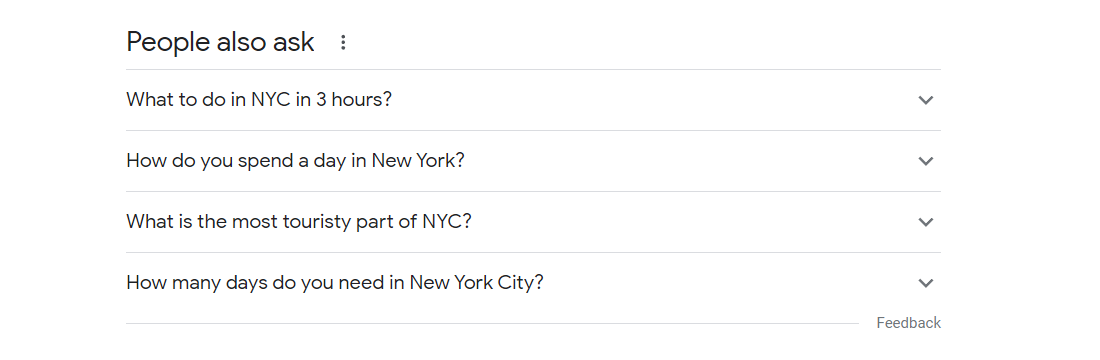 Screenshot of Google search results for "what to do in nyc"