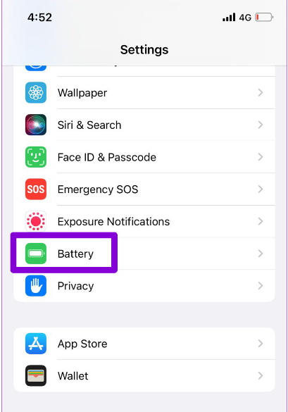 Go to Settings and click on Battery.