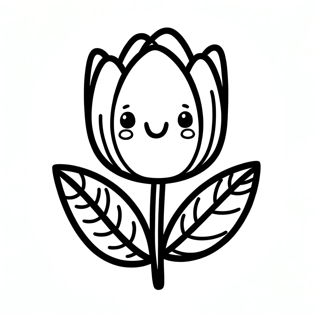 Uma tulipa de desenho animado com um rosto sorridente.
