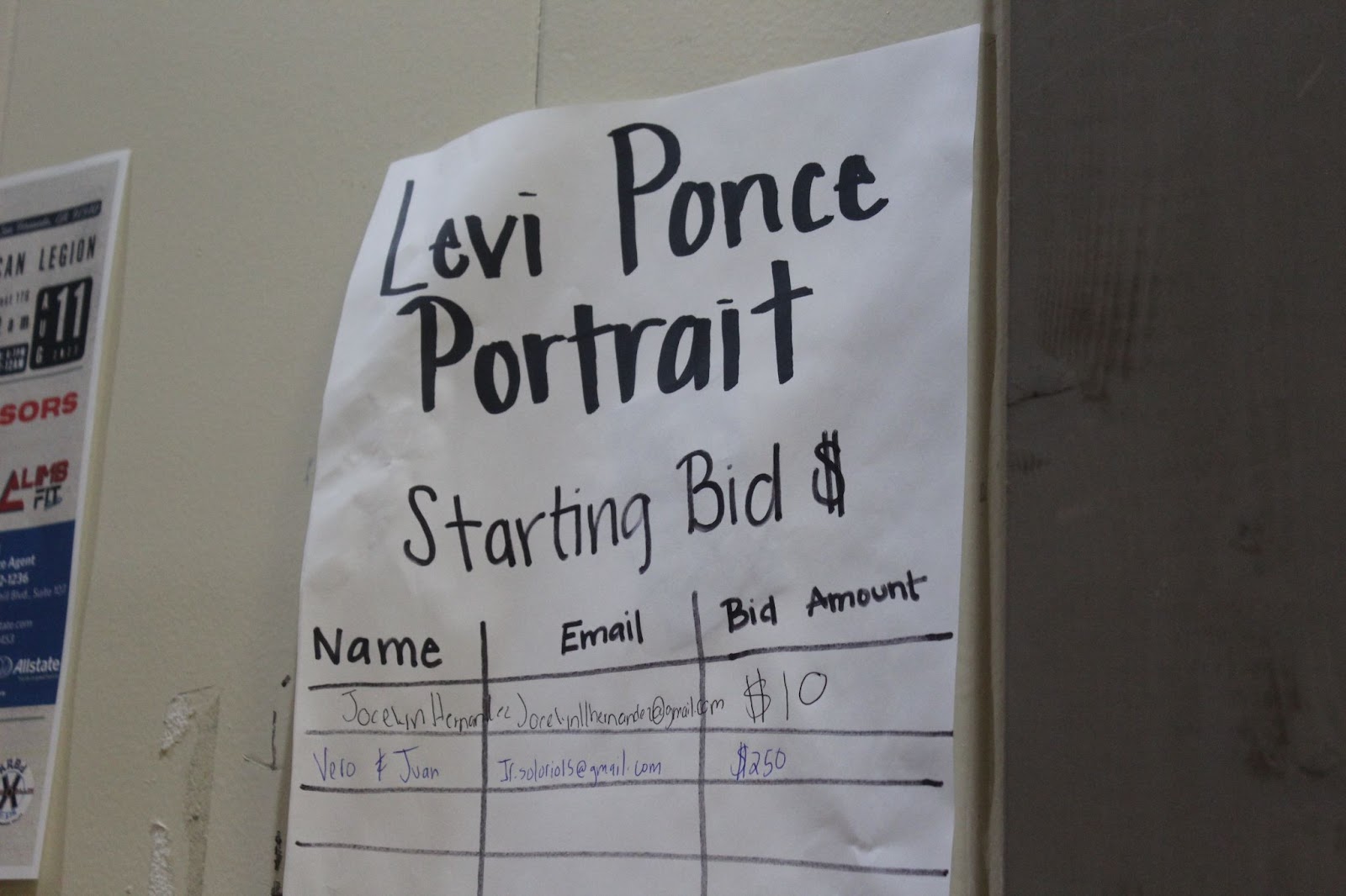 Bidding list for Levi Ponce's portrait at the KROJ benefit concert