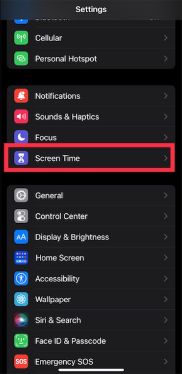 Click on Screen Time.