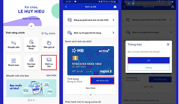 cách hủy the tín dụng mbbank online