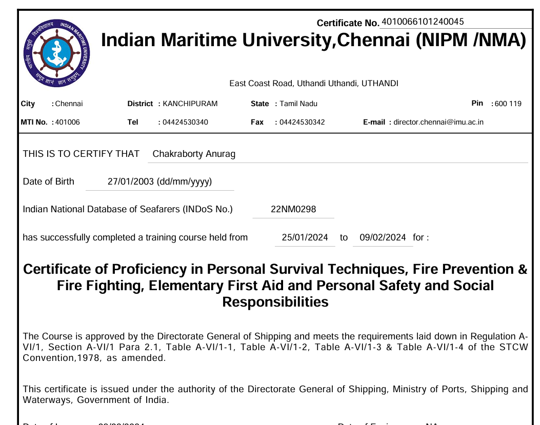 Basic STCW Certificate 