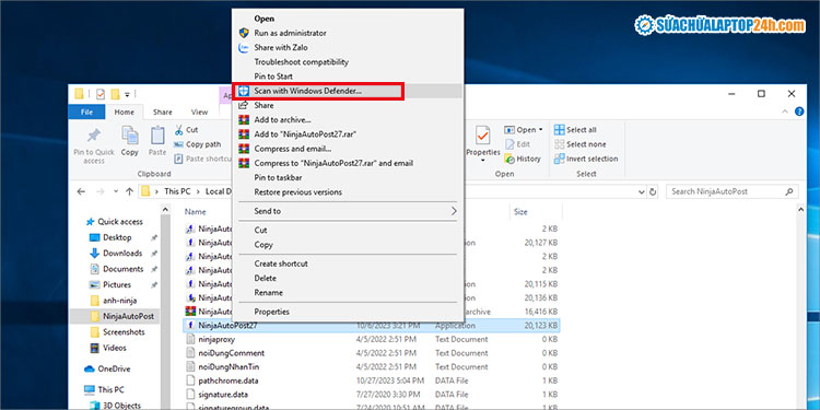 Chọn Scan with Windows Defender để tiến hành kiểm tra virus cho 1 tệp/thư mục