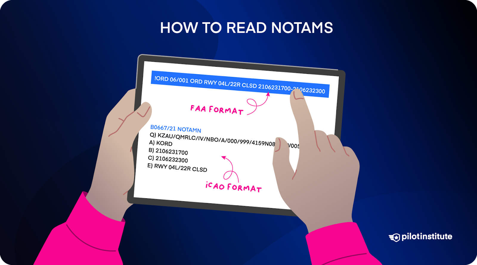 A person reading NOTAMs off a tablet.