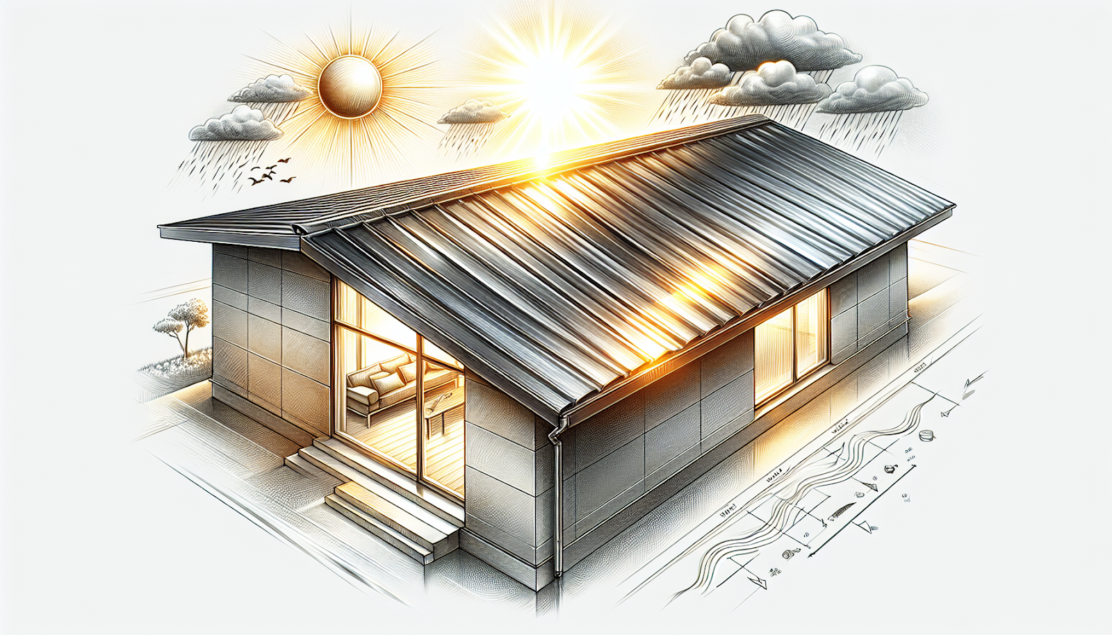 Artistic representation of a durable and energy-efficient metal roof