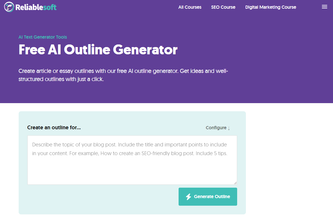 Reliablesoft.net AI Text Outline Generator