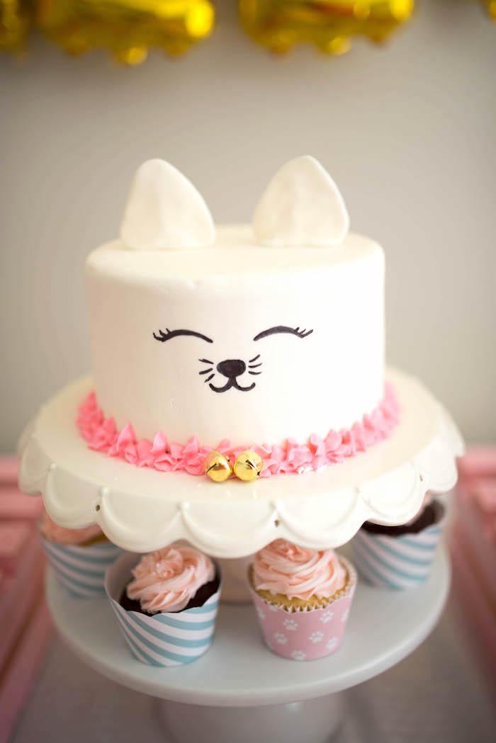 Kitty Cat Cake from a Kitty Cat Birthday Party on Kara's Party Ideas | KarasPartyIdeas.com (18)