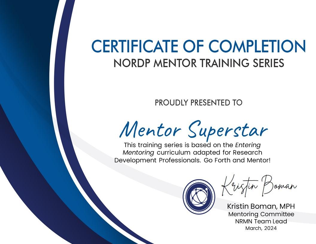A certificate of completion with blue and white design

Description automatically generated