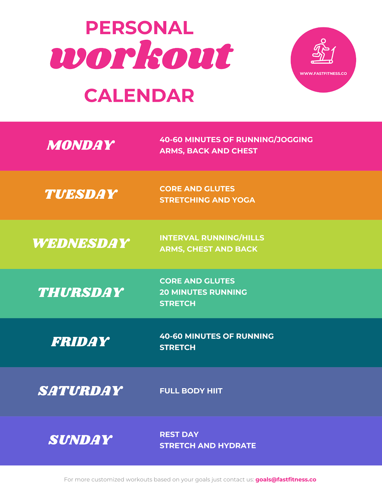 Colorful Weekly Workout Schedule