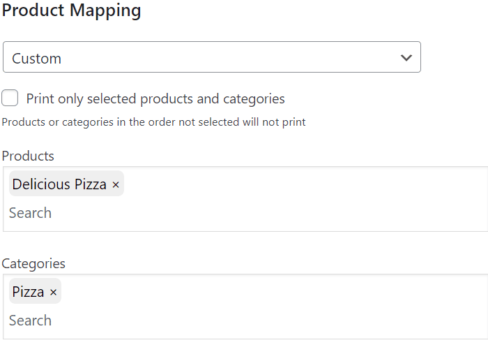 Product and category mapping with BizPrint